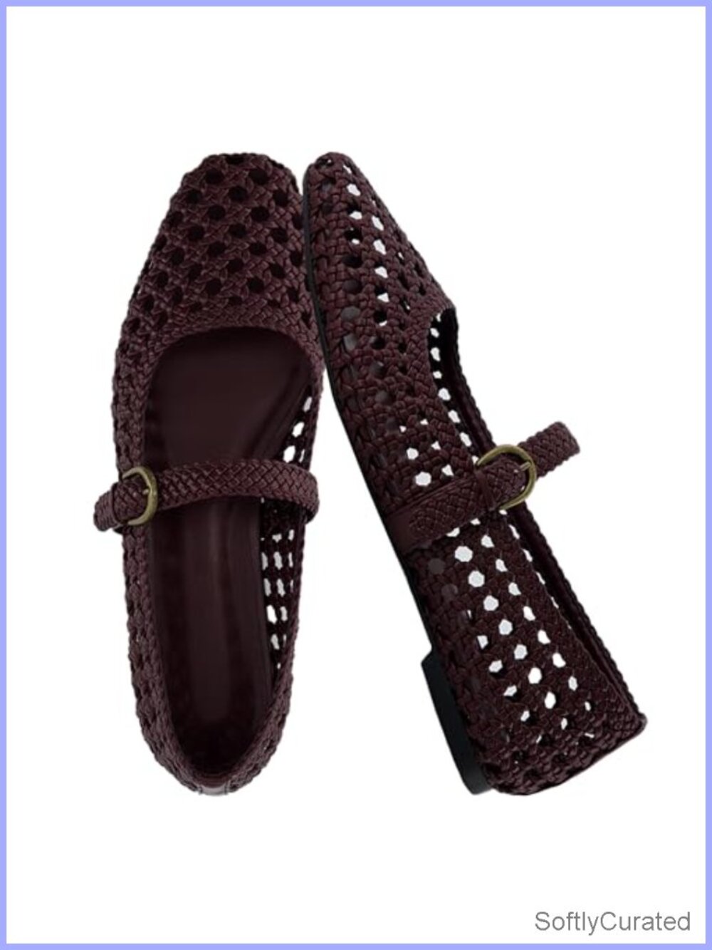 Hand Woven Vegan Leather Mary Jane Flats with Braided Buckle Strap